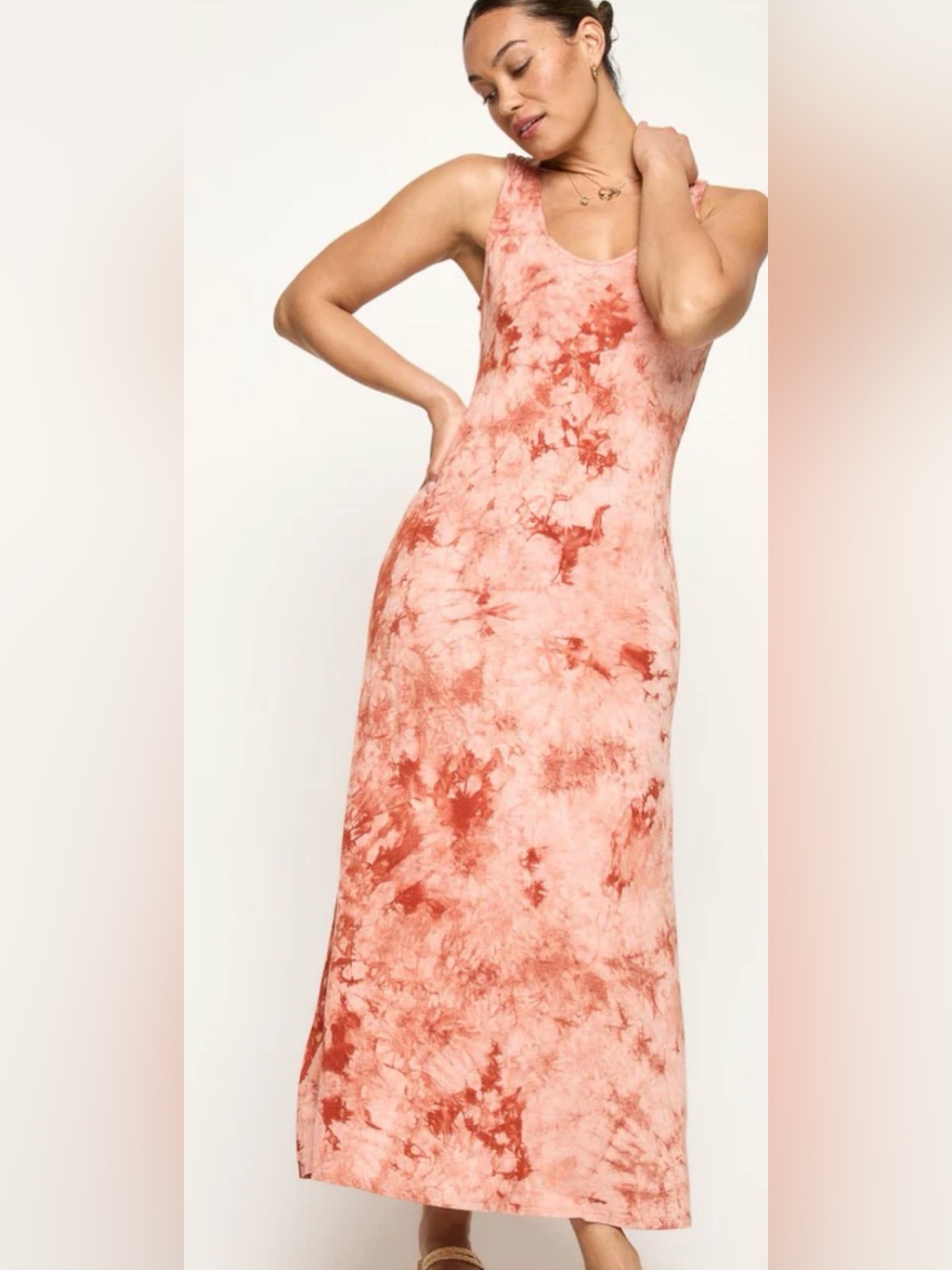 Go Couture Knit Racerback Maxi Dress Brick Tie Dye | Size Xl Hd